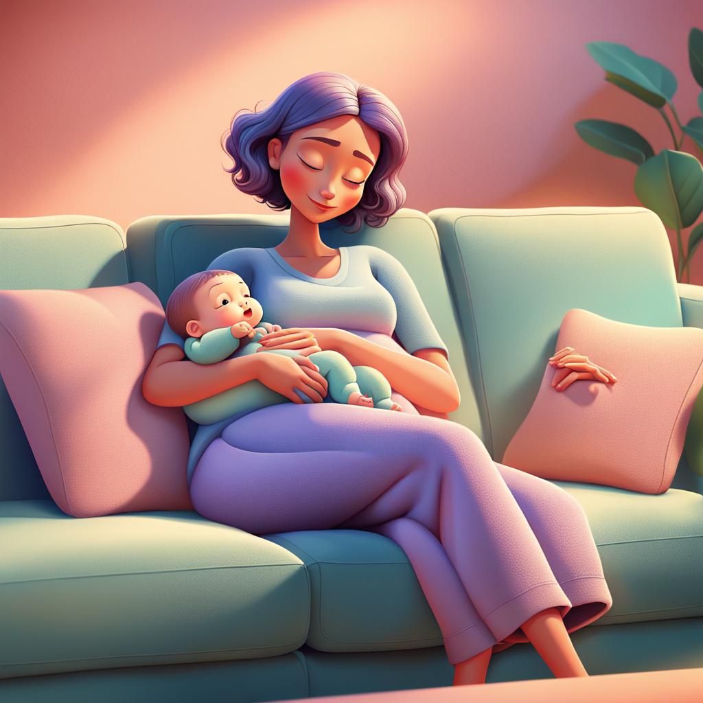 Mother and Baby Cuddling: Pixar-Inspired 3D Illustration