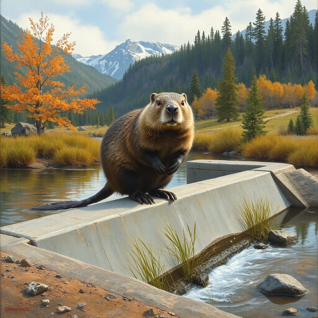 Wildlife Scene in Earthy Tones, Canadian Landscape Style