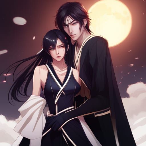 Lightning-Clad Figures with Moon and Butterfly