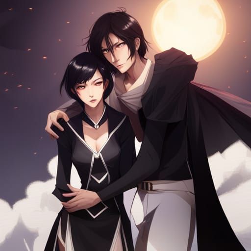 Dramatic Portrait of Two Figures in Lightning Clothes