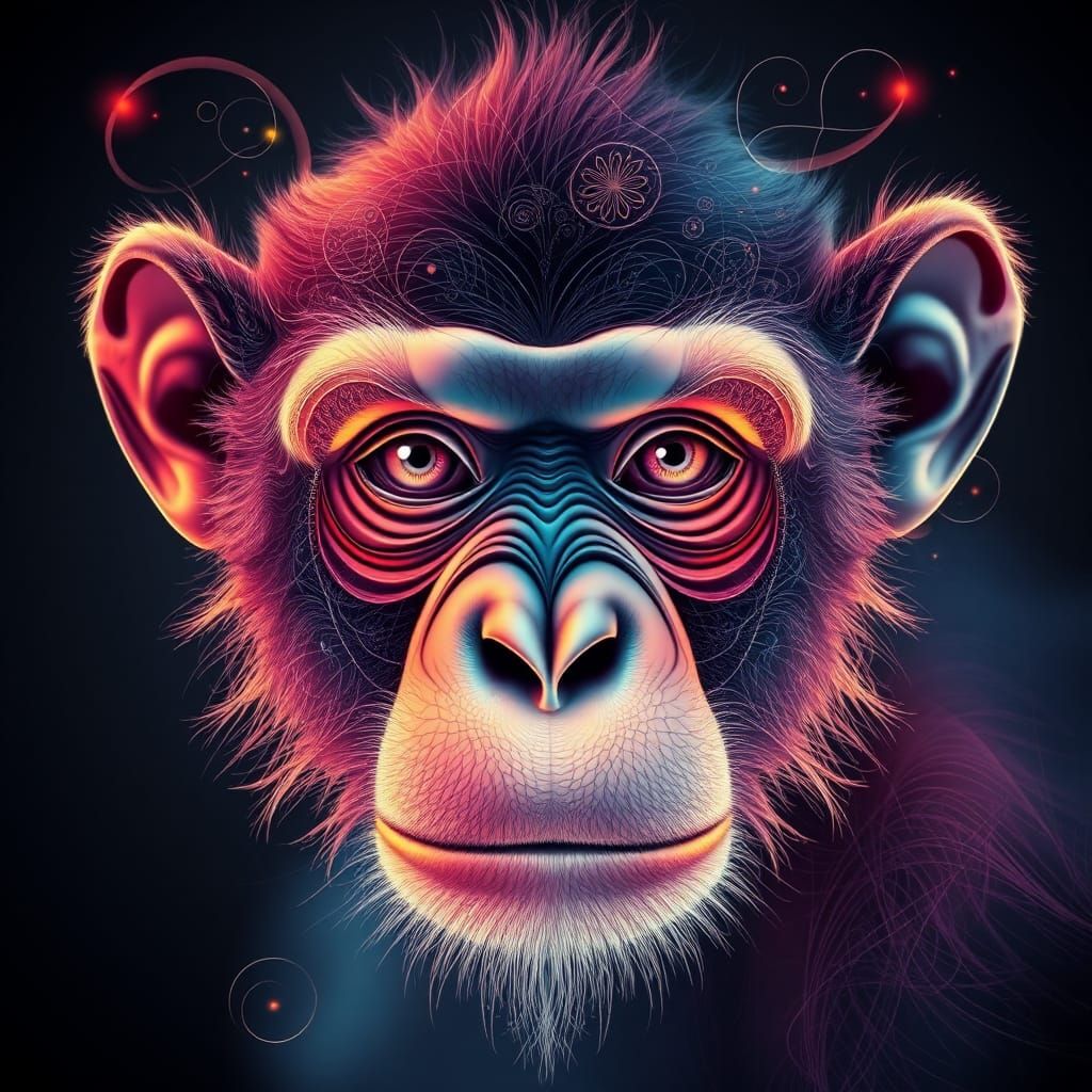 Monkey Face with Abstract Vector Fractals in 3D