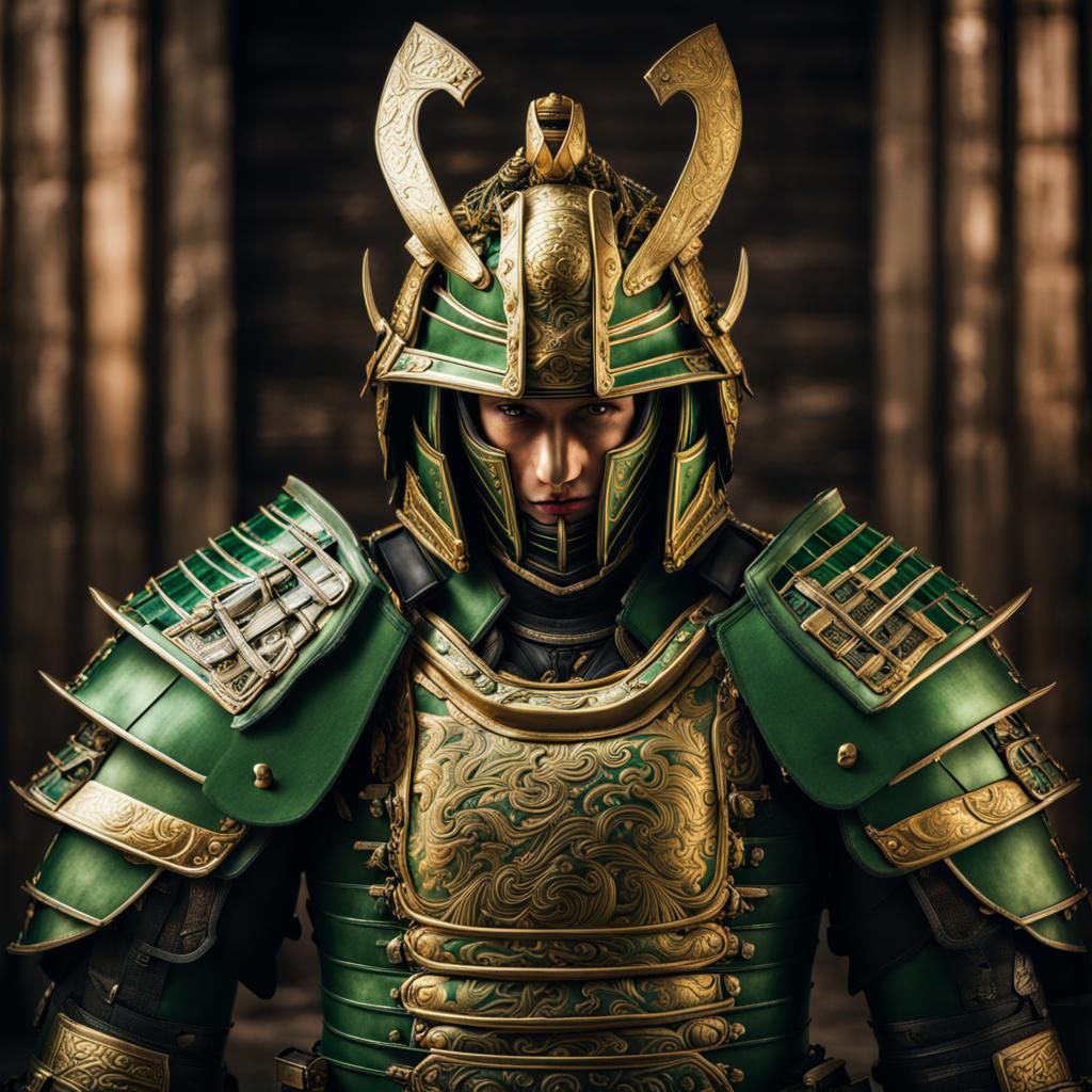 green and gold samurai armor