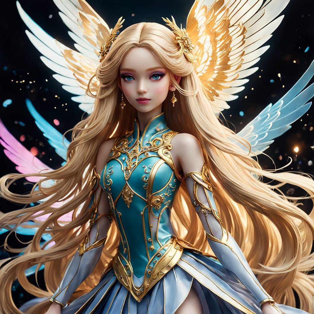 Regal Seraphim in Anime Art Style with Japanese-Inspired Det...