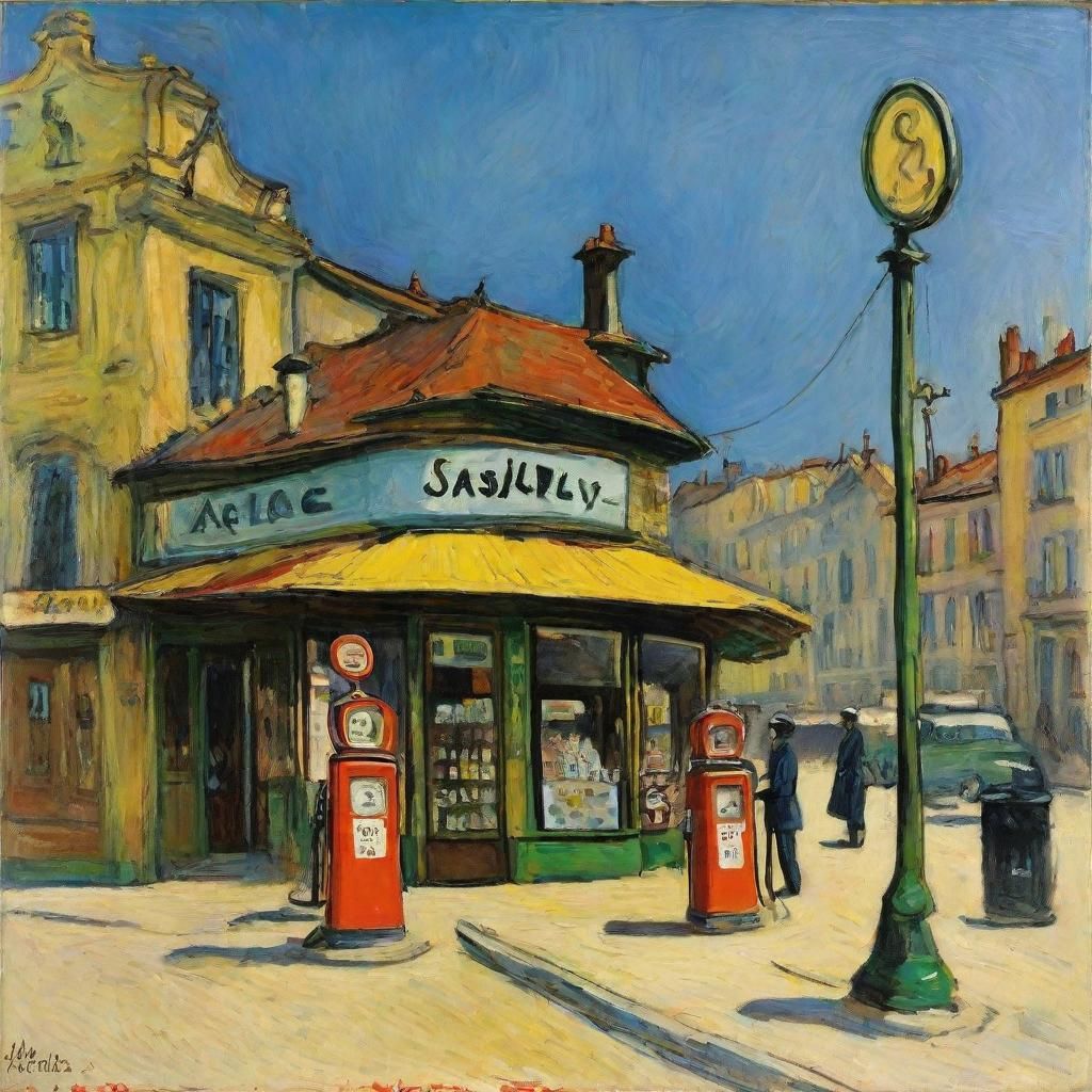 Alien Gas Station in Cubist Impressionist Style