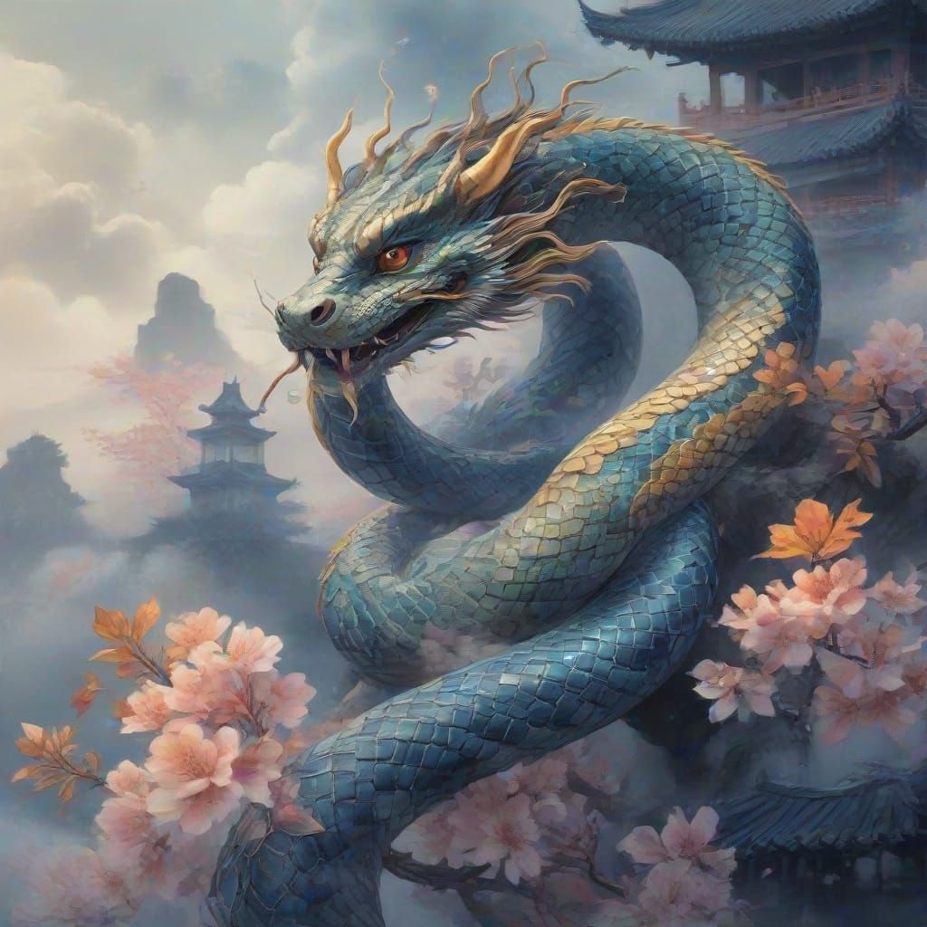 Chinese Fantasy Snake in Traditional Style