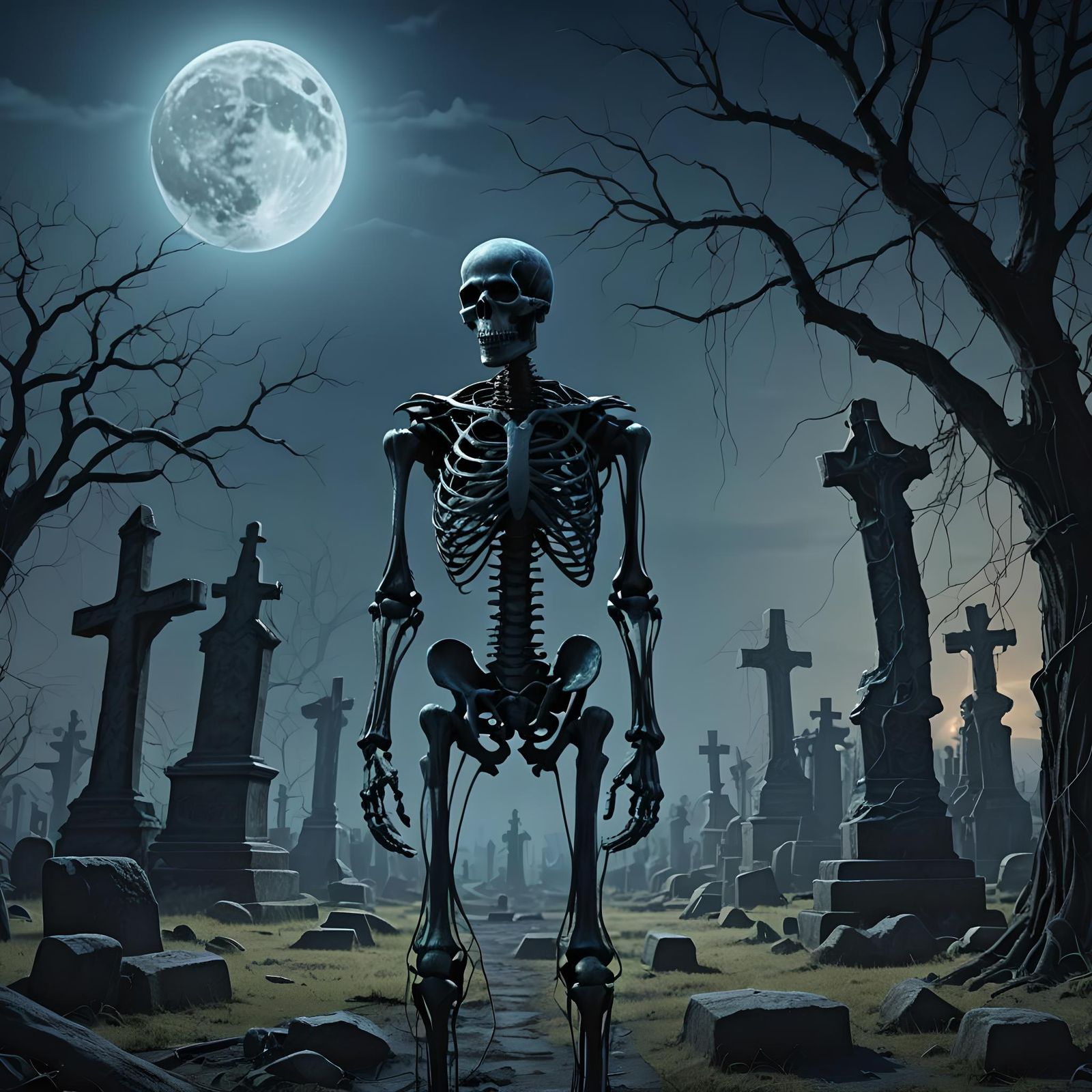 String Skeleton Graveyard: Detailed Matte Painting