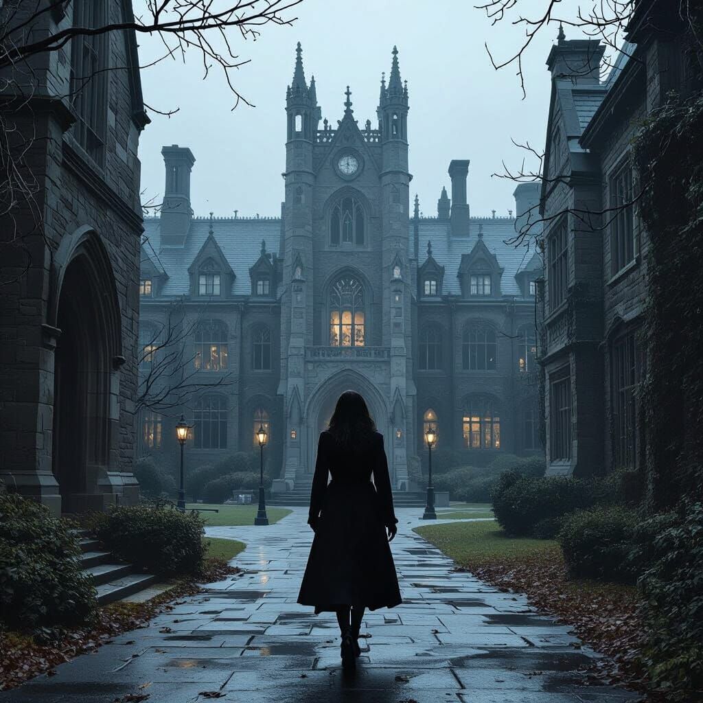 Gothic University Campus in Dreary Weather