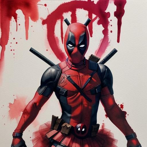 Deadpool in Tutu: Watercolor Art