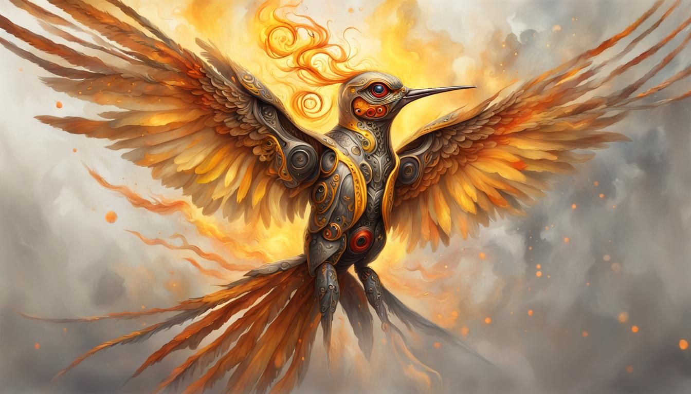 Fiery Cyborg Hummingbird Portrait on Artstation