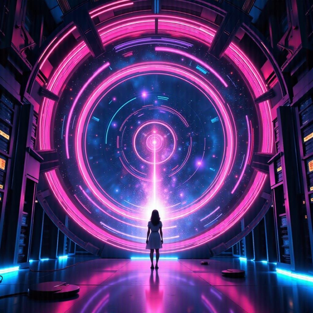 Surreal Digital Realm in Neon-Lit Futurism