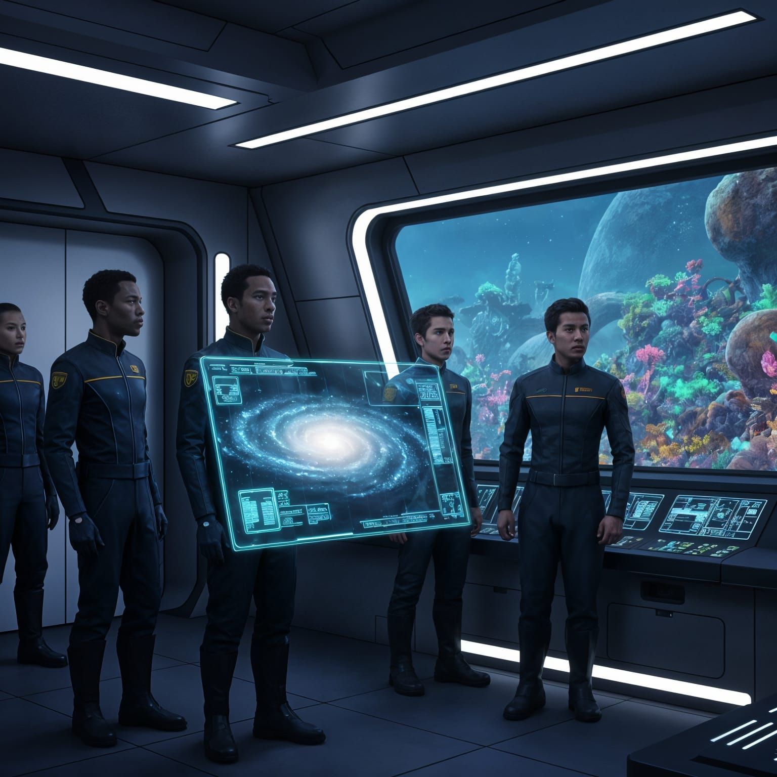 Explorers Discover New Galaxy on Starship Bridge