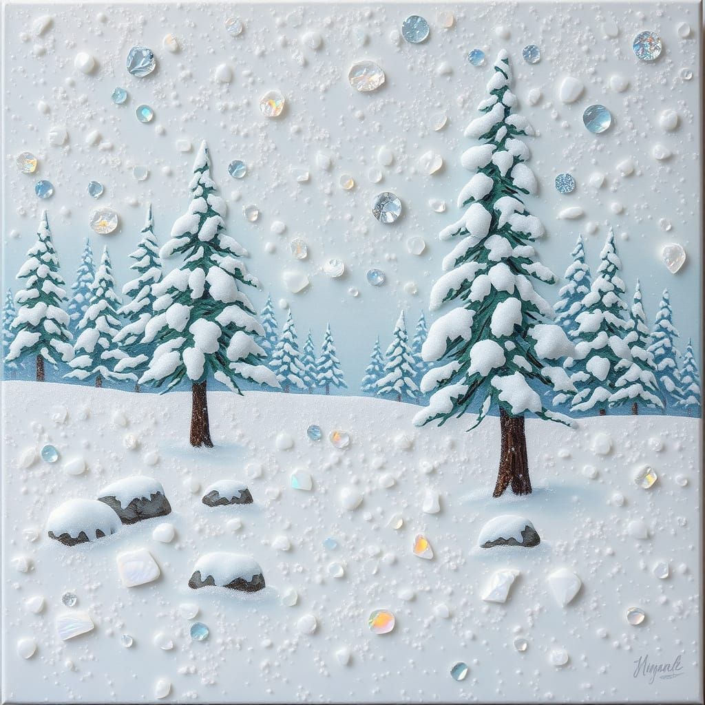 Snowy Winter Forest with Opal and Seaglass Textures