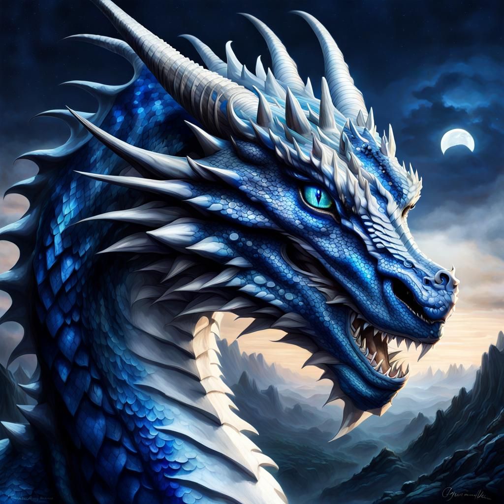 Hyper-Realistic Dragon Portrait with Sapphire Scales