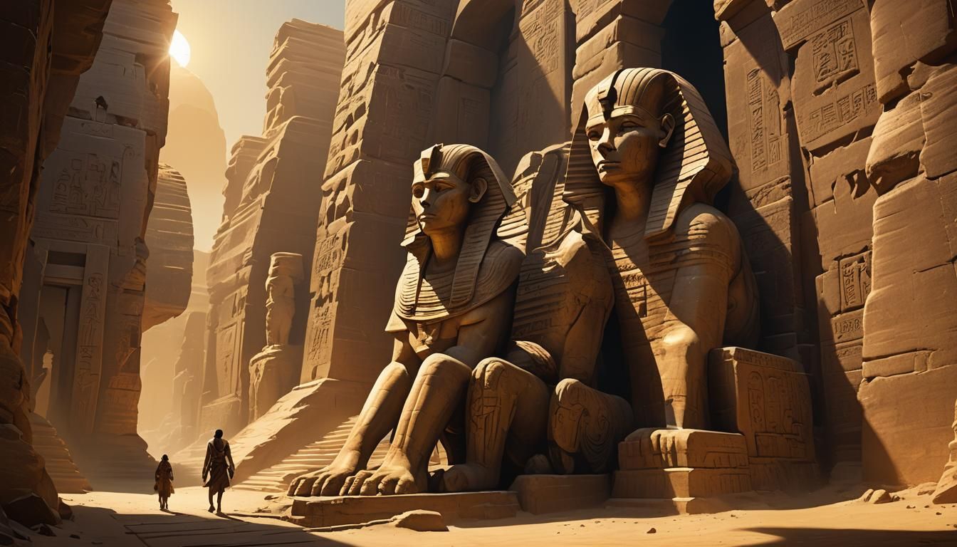 Mystical Ancient Passageway with Sphinx in Golden Light
