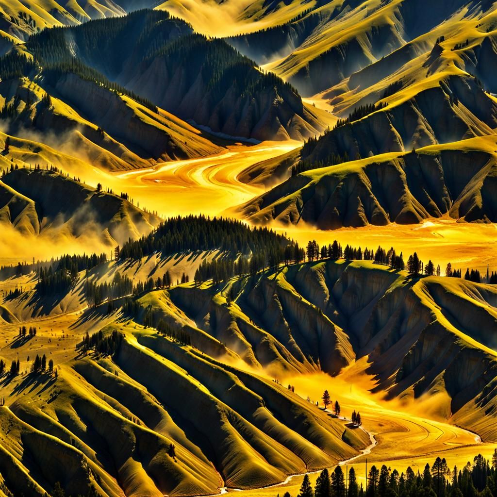 Yellowstone Erupts in Yellow Lava: Digital Illustration