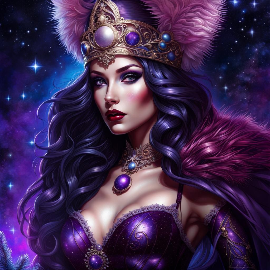 Cosmic Dark Elf Santa Claus Portrait in Fantasy Art Style