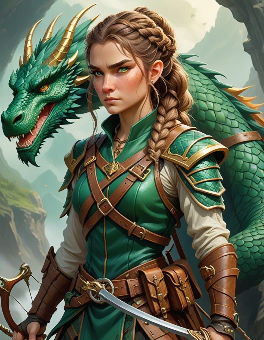 Dwarf Ranger with Dragon Companion: Fantasy Oil Painting