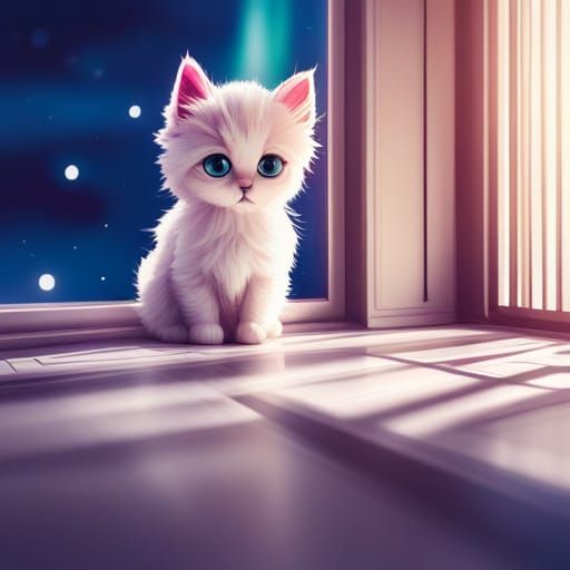 Kitten Plushy Toy with Cosmic Galaxy Backdrop