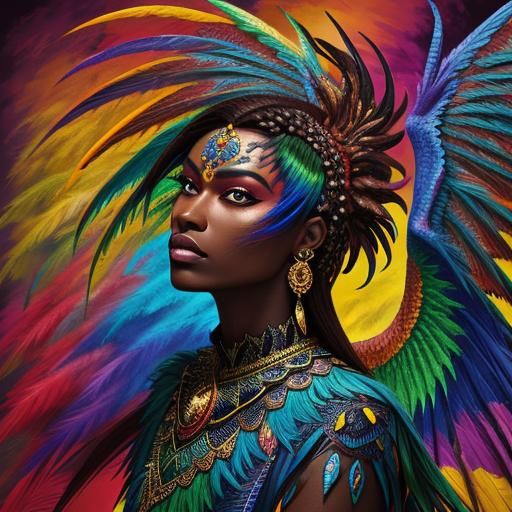 Woman with Dragon Wings in Abstract Style