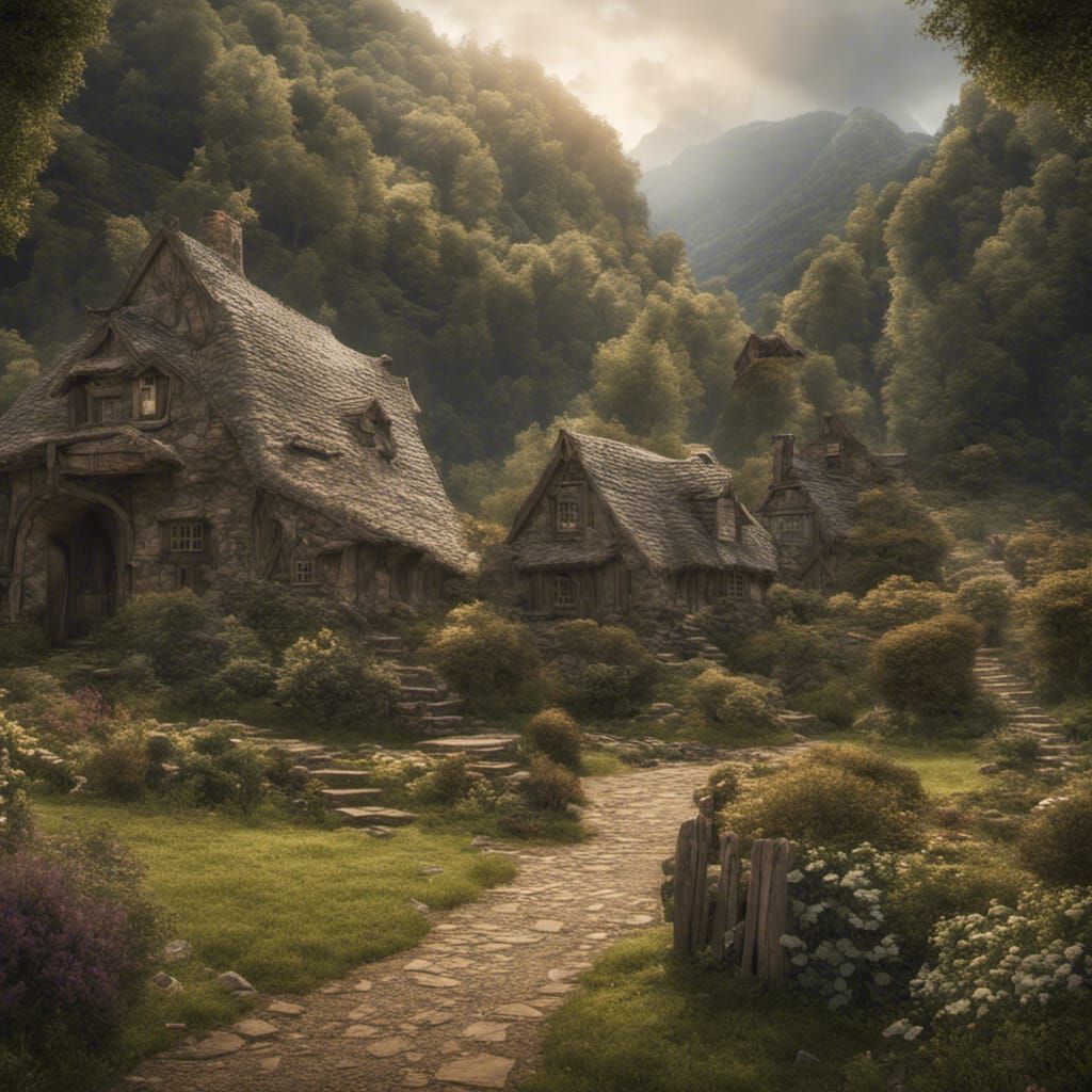 Idyllic Hobbit Family Enjoying Sunny Day in Shire