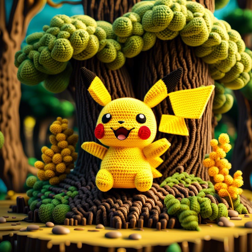 Crochet Pikachu in a Crochet Forest