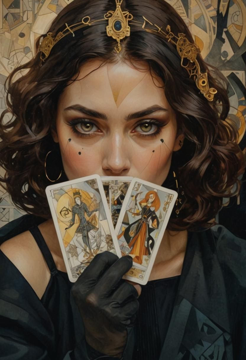 Cubist Futurism Woman Designer with Tarot Symbols