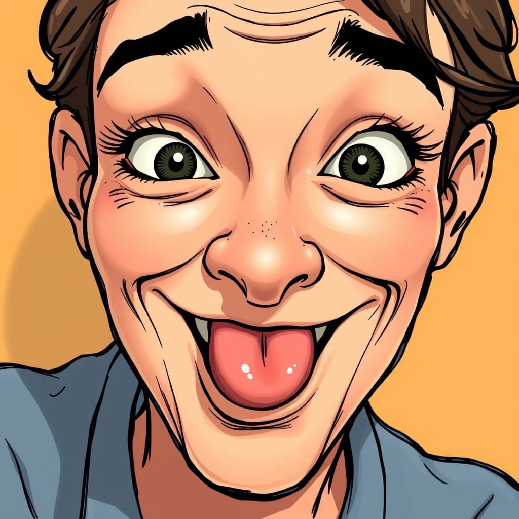Witty Portrait of a Smirking Person with Tongue Out