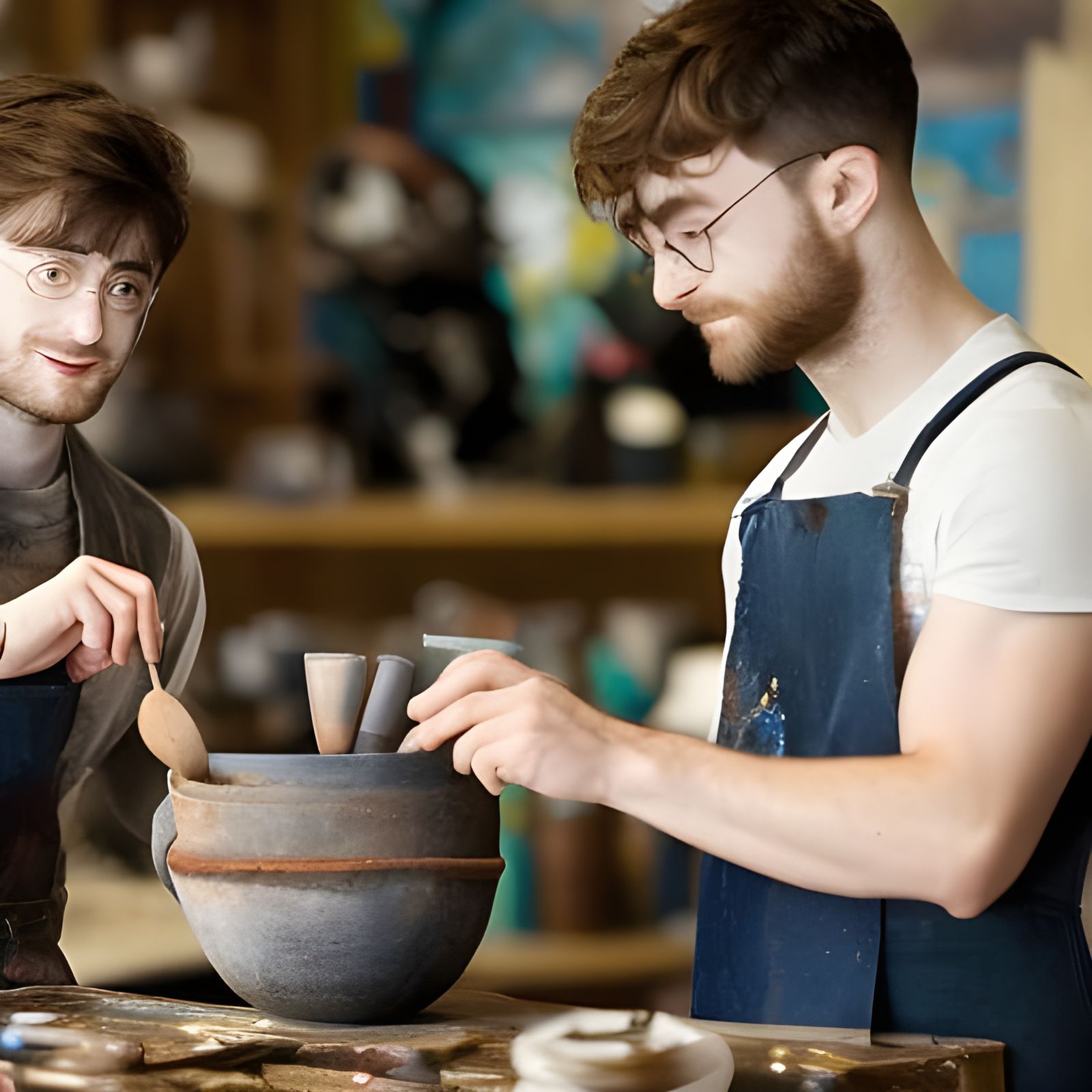 Young Man Creating Pottery in Art Class