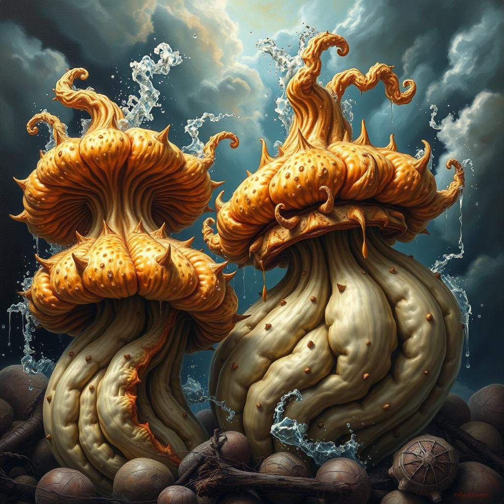 Detailed Oil Painting of Various Gourds