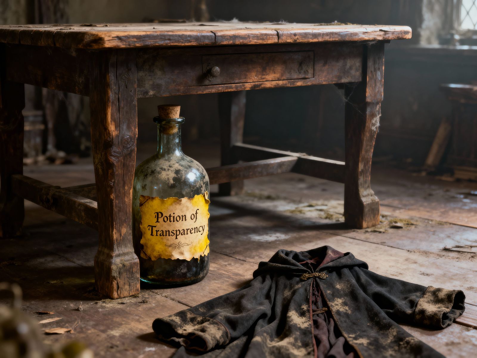 Magical Potion Bottle and Cloak in Aged Photograph Style