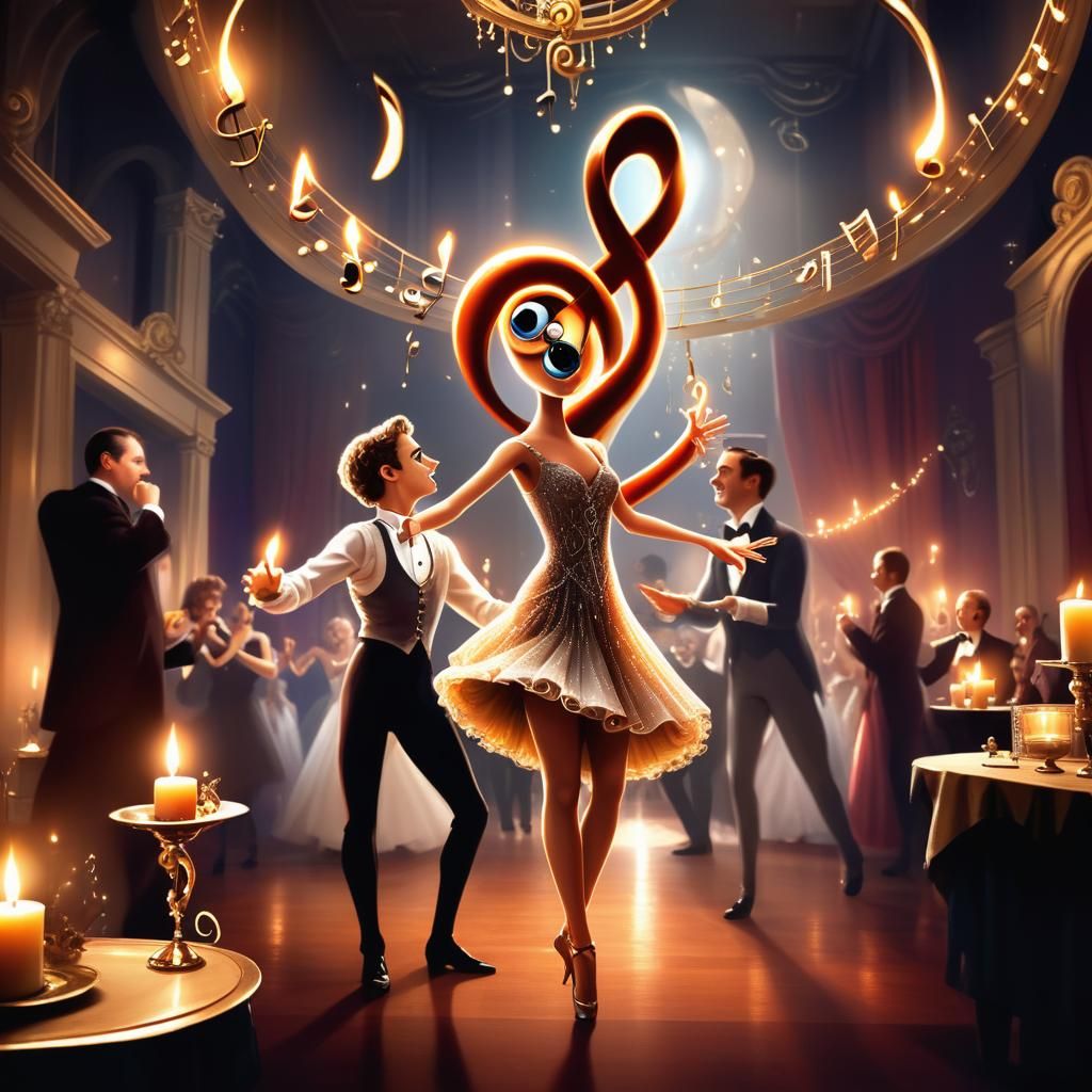 Treble Clef Ballroom Dance in Fantasy Concept Art Style