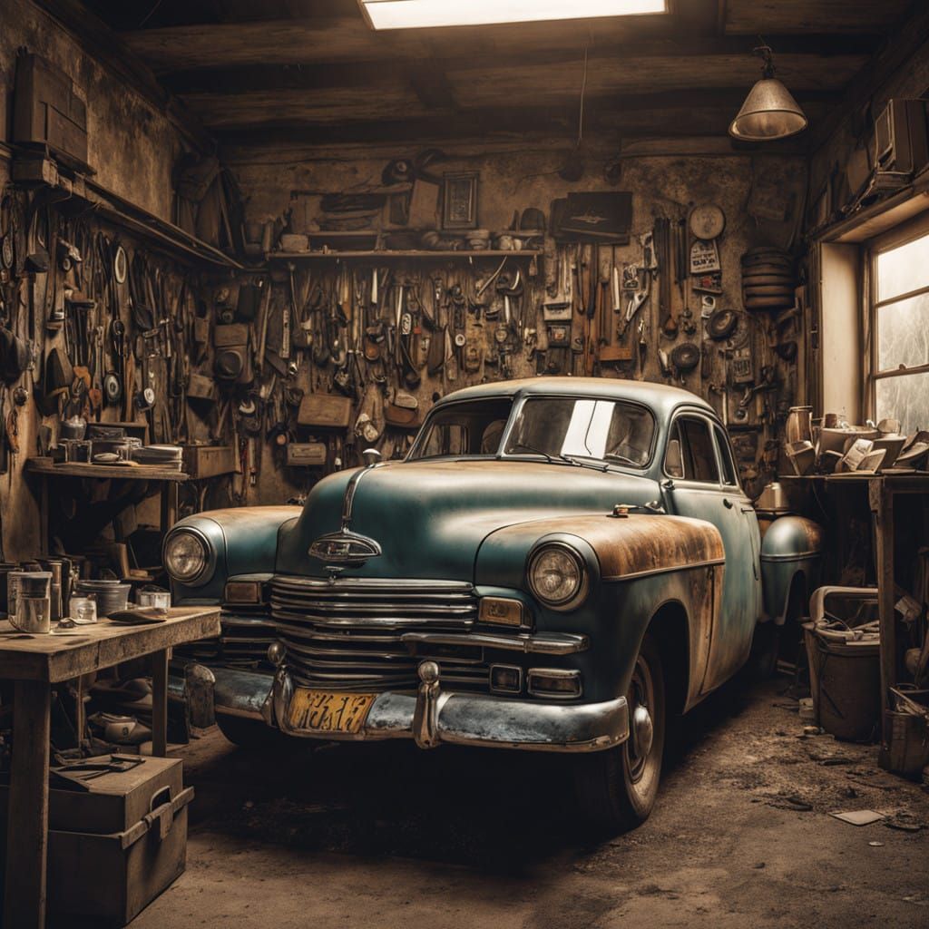 Vintage Workshop Wall in Atmospheric Detail