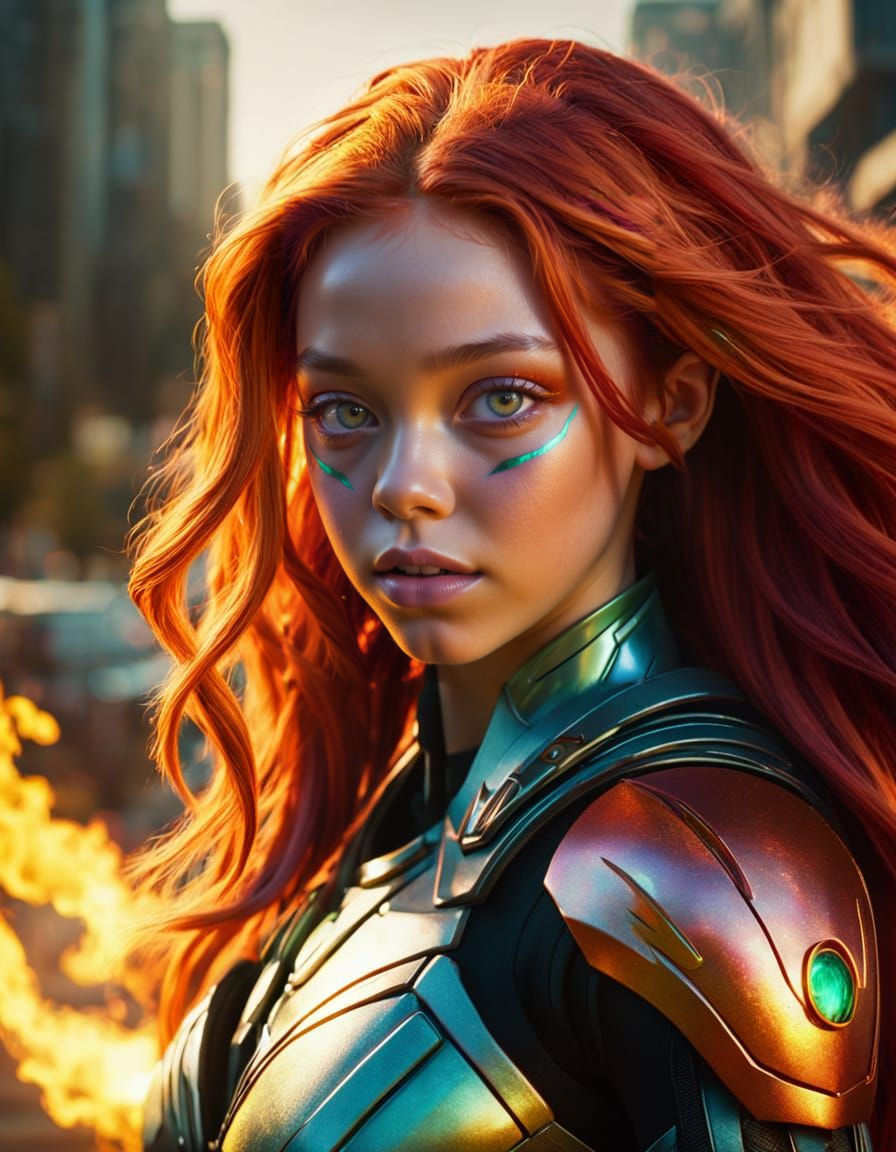 Starfire Alien Princess with Flaming Red Hair