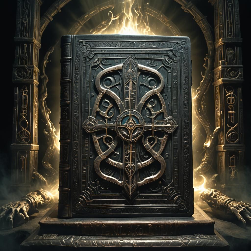 Mystical Book of Cosmic Secrets in Dark Mysticism Style