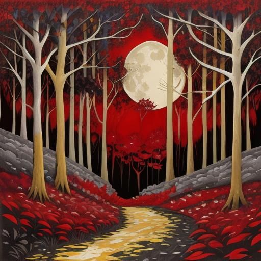 Moonlit Arabesque Forest in Alcohol Ink Style