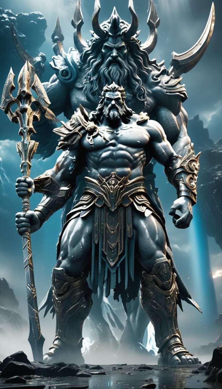 Zeus and Poseidon Clash in Sci-Fi Mech Art