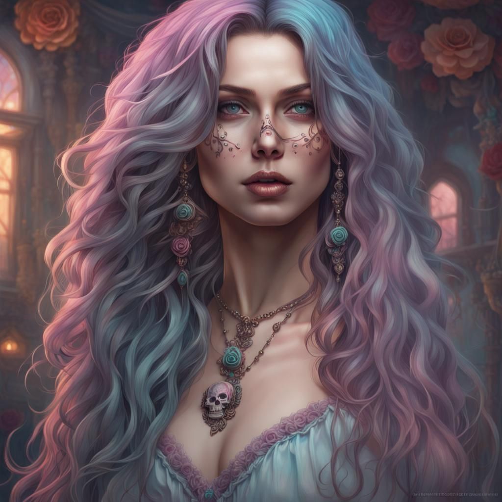 Photorealistic Pastel Goth Woman Portrait in Striking Detail