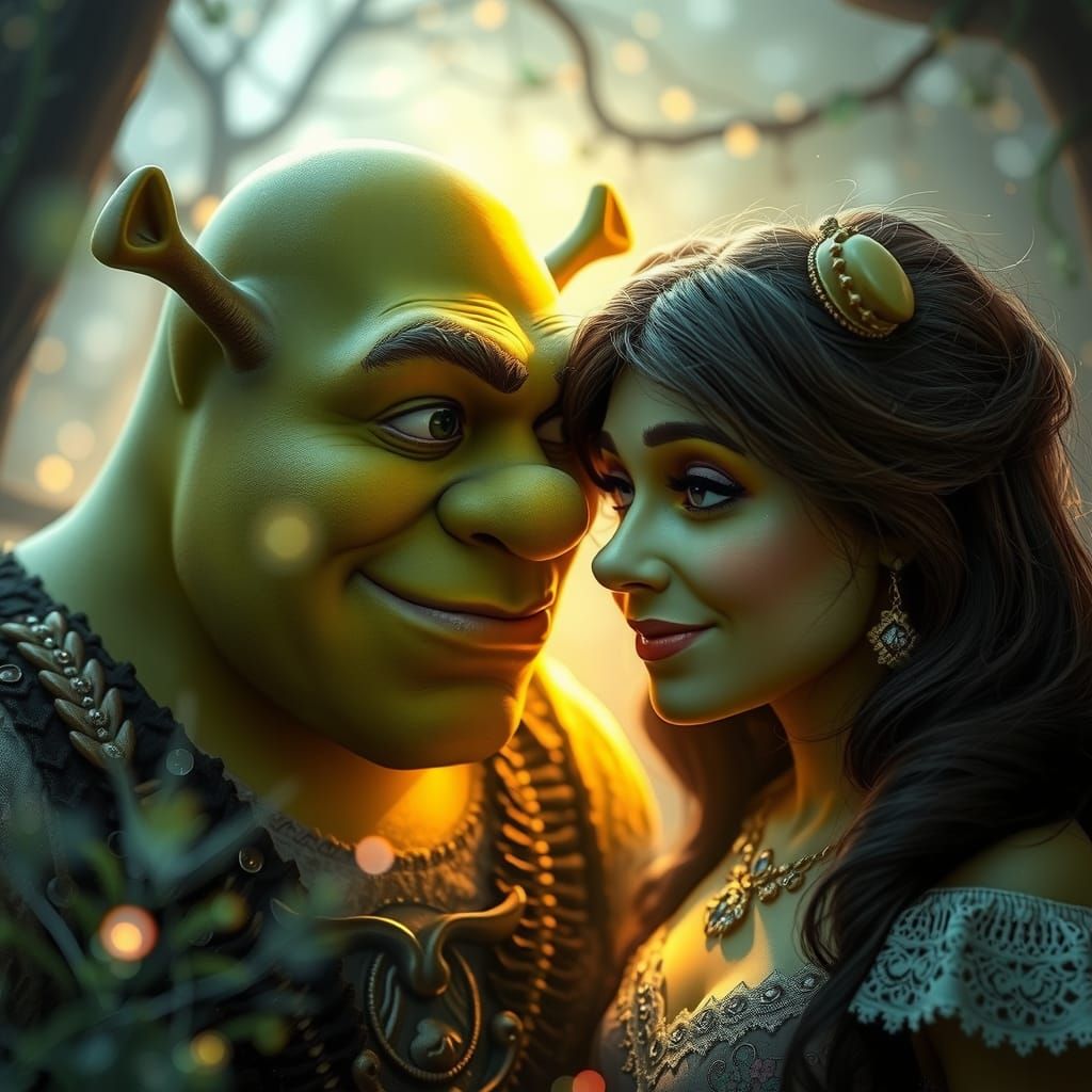 Shrek and Fiona: A Luminous Fantasy Portrait