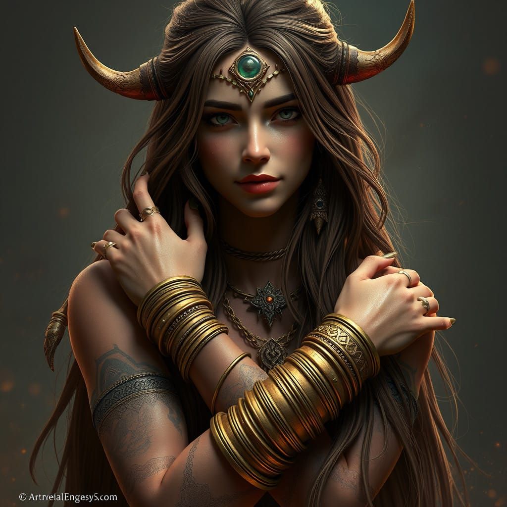 Ethereal Fantasy Druidess in Vibrant Gold and Brown