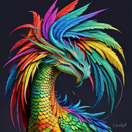 Woman with Rainbow Dragon Scales in Abstract Art