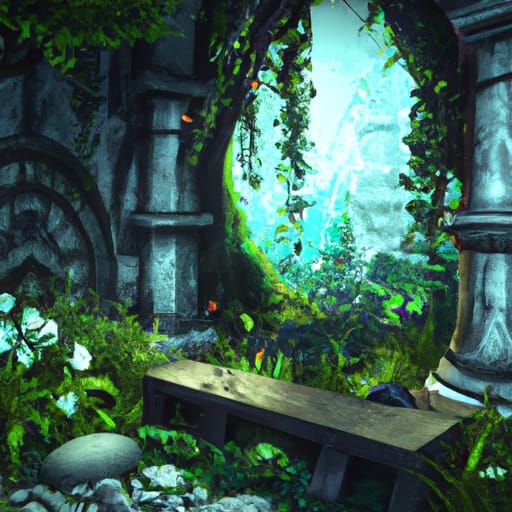 Verdant Garden in Dystopian Anime Landscape