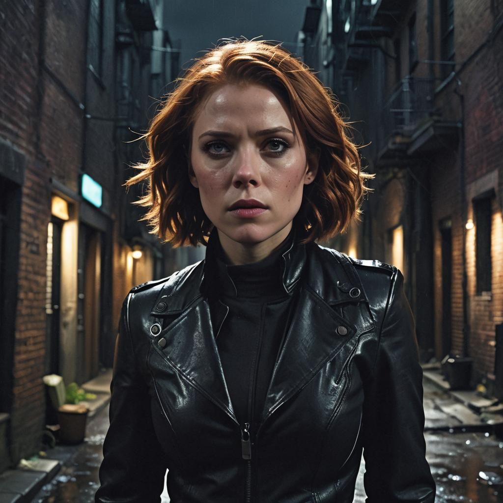 Natasha Romanoff in Moody Film Noir Alleyway