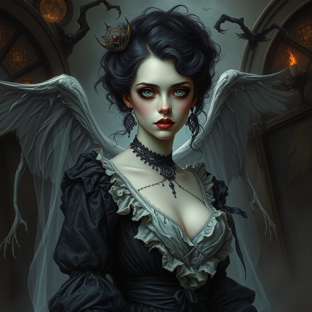 Ethereal Gothic Siren in a Haunting Victorian Setting