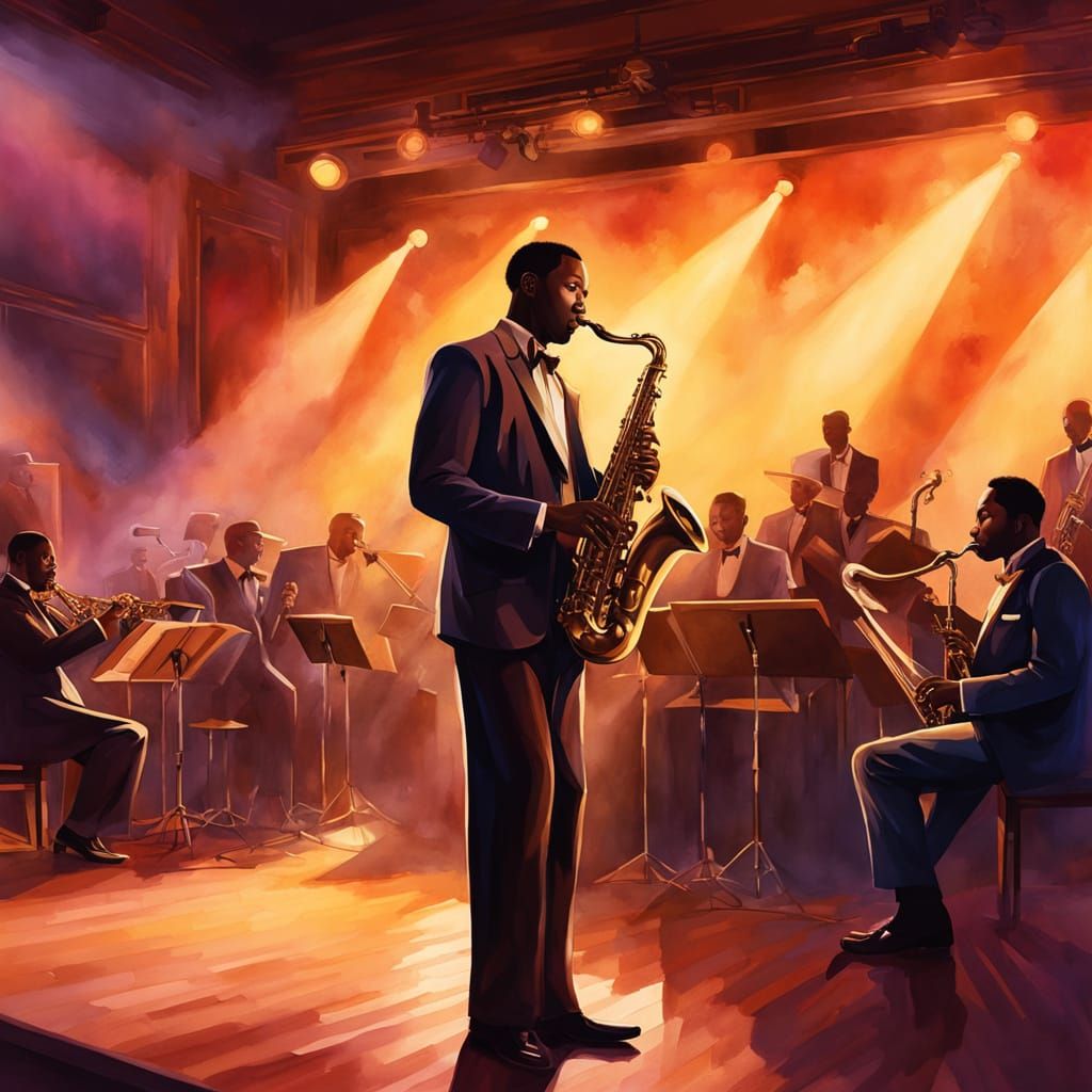 Saxophone Player in 1940s Jazz Club, Watercolor Style