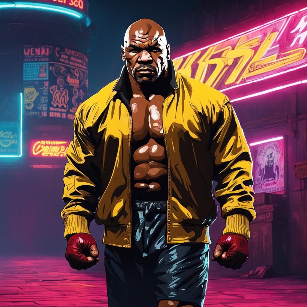 Cyberpunk Boxing Match in Neon Cityscape