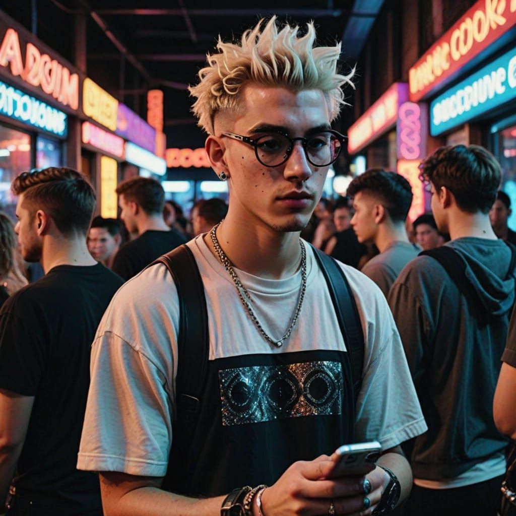 Trendy Young Man at the Disco in a Grunge Aesthetic