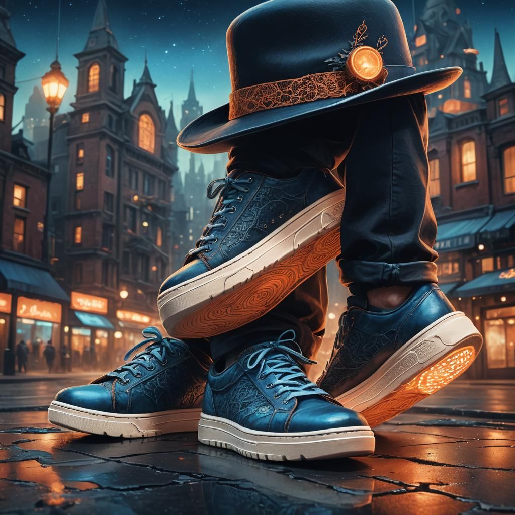 Fantasy Bowler Hat Meets Sneakers, Anime-Inspired Art