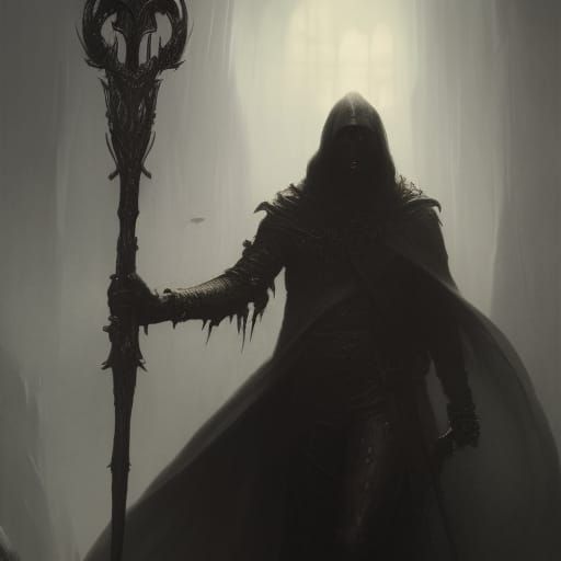 High Gothic Black Knight With Magical Sword