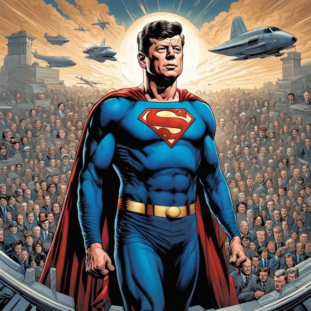JFK as Superman in Comic Book Art Style