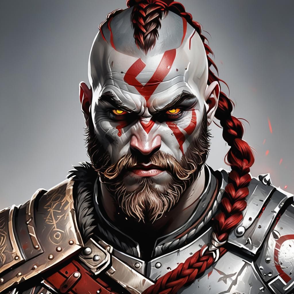 Viking Warrior Portrait with Intricate Metallic Armor